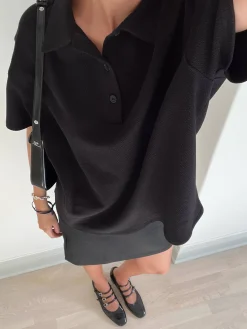 Djerf Avenue Textured Polo Top Black Online