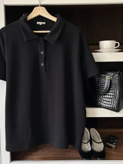 Djerf Avenue Textured Polo Top Black Online
