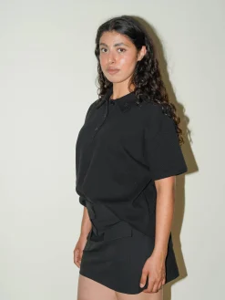 Djerf Avenue Textured Polo Top Black Online