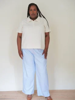 Djerf Avenue Textured Polo Top Cream Outlet