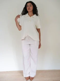 Djerf Avenue Textured Polo Top Cream Outlet