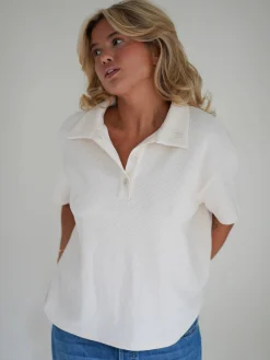 Djerf Avenue Textured Polo Top Cream Outlet