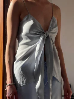 Djerf Avenue Tie Tank Top Baby Blue Sale