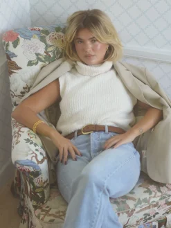 Djerf Avenue Turtleneck Top Cream Clearance
