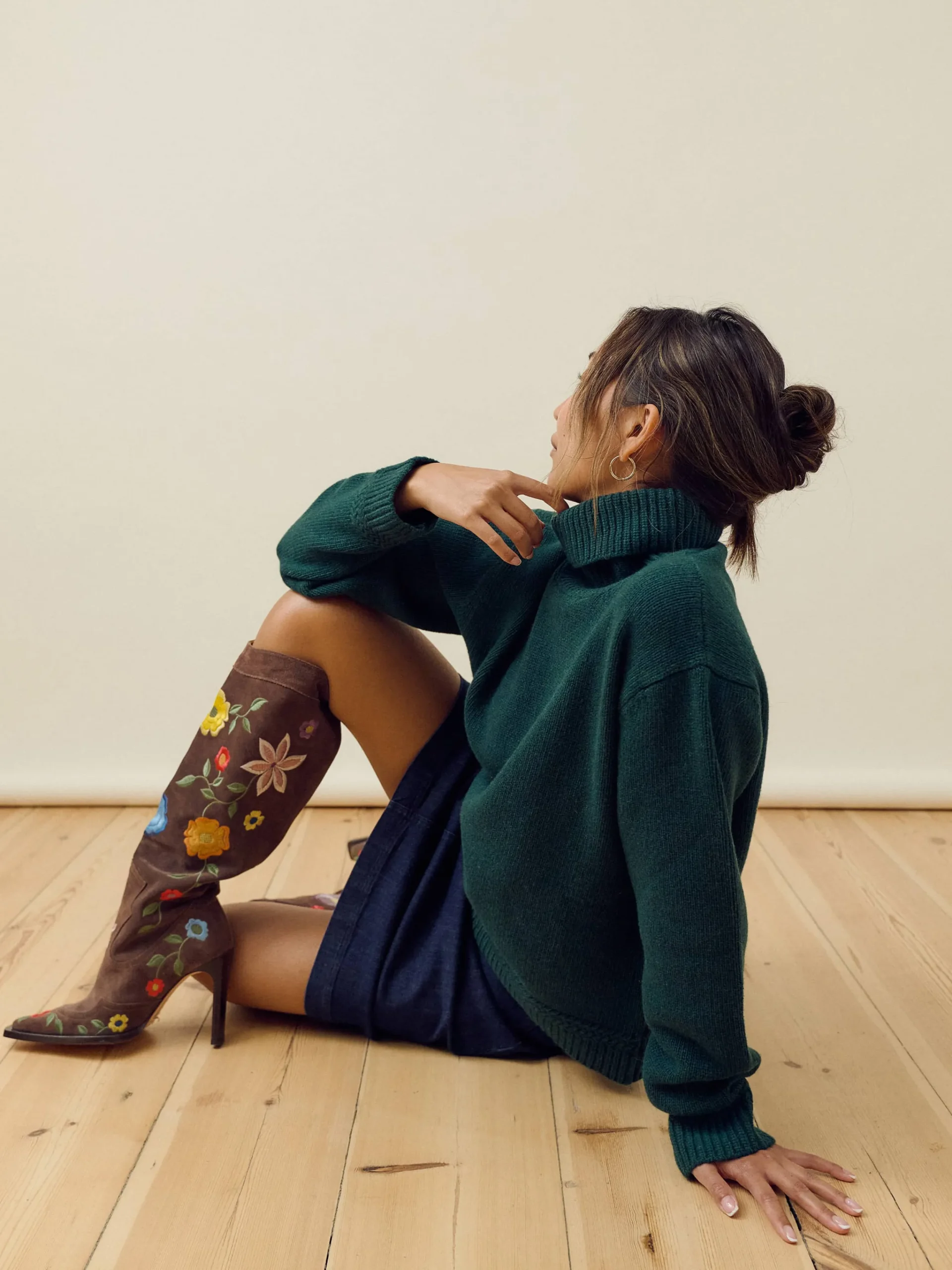 Djerf Avenue Turtleneck Wool Sweater Pine Green Clearance