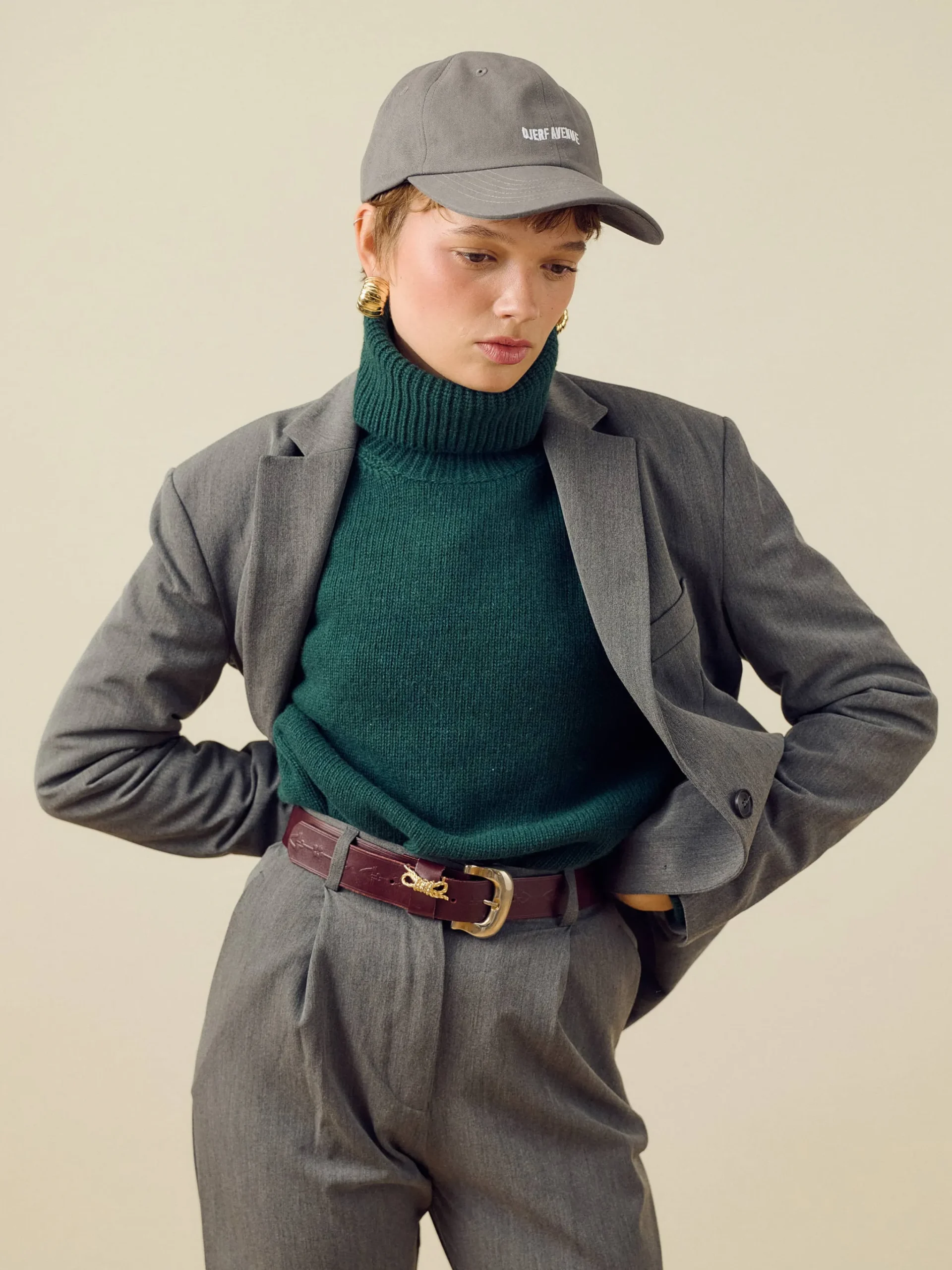 Djerf Avenue Turtleneck Wool Sweater Pine Green Clearance