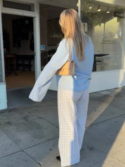 Djerf Avenue Unwind Pants Blue Check Sale