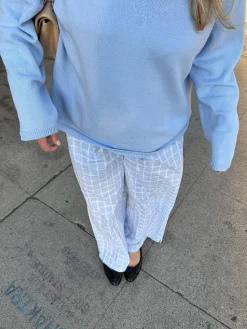 Djerf Avenue Unwind Pants Blue Check Sale