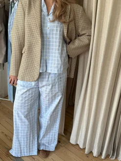 Djerf Avenue Unwind Pants Blue Check Sale