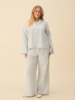 Djerf Avenue Unwind Pants Blue Check Sale